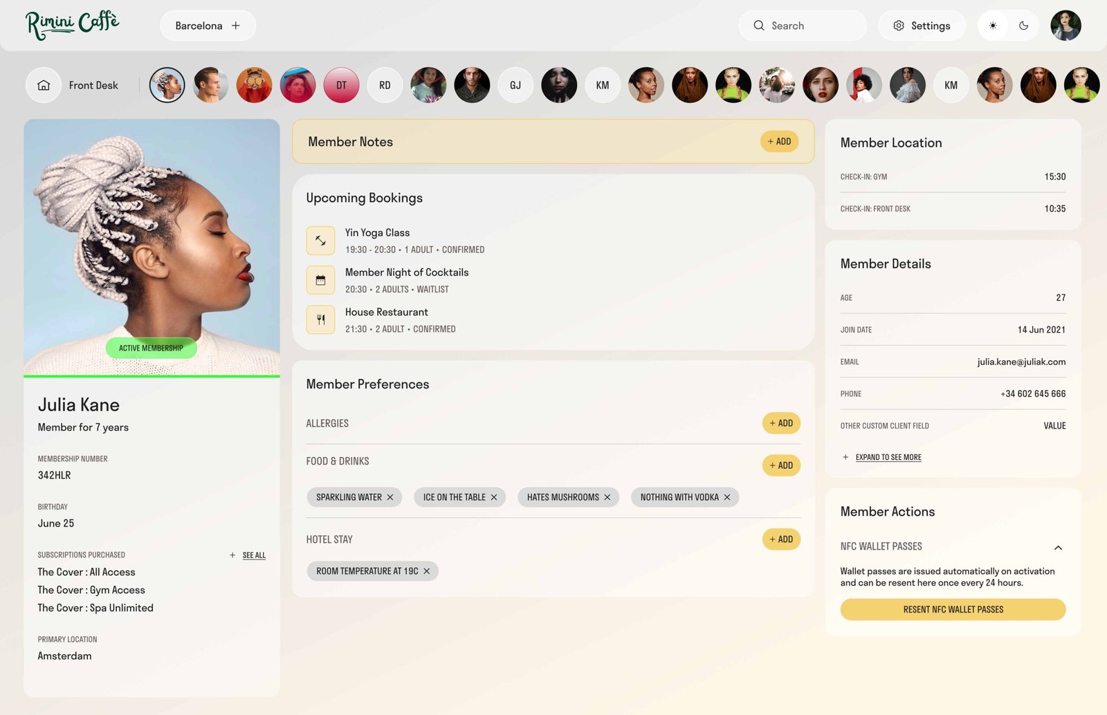 MCS Front of House Front Desk Software UI