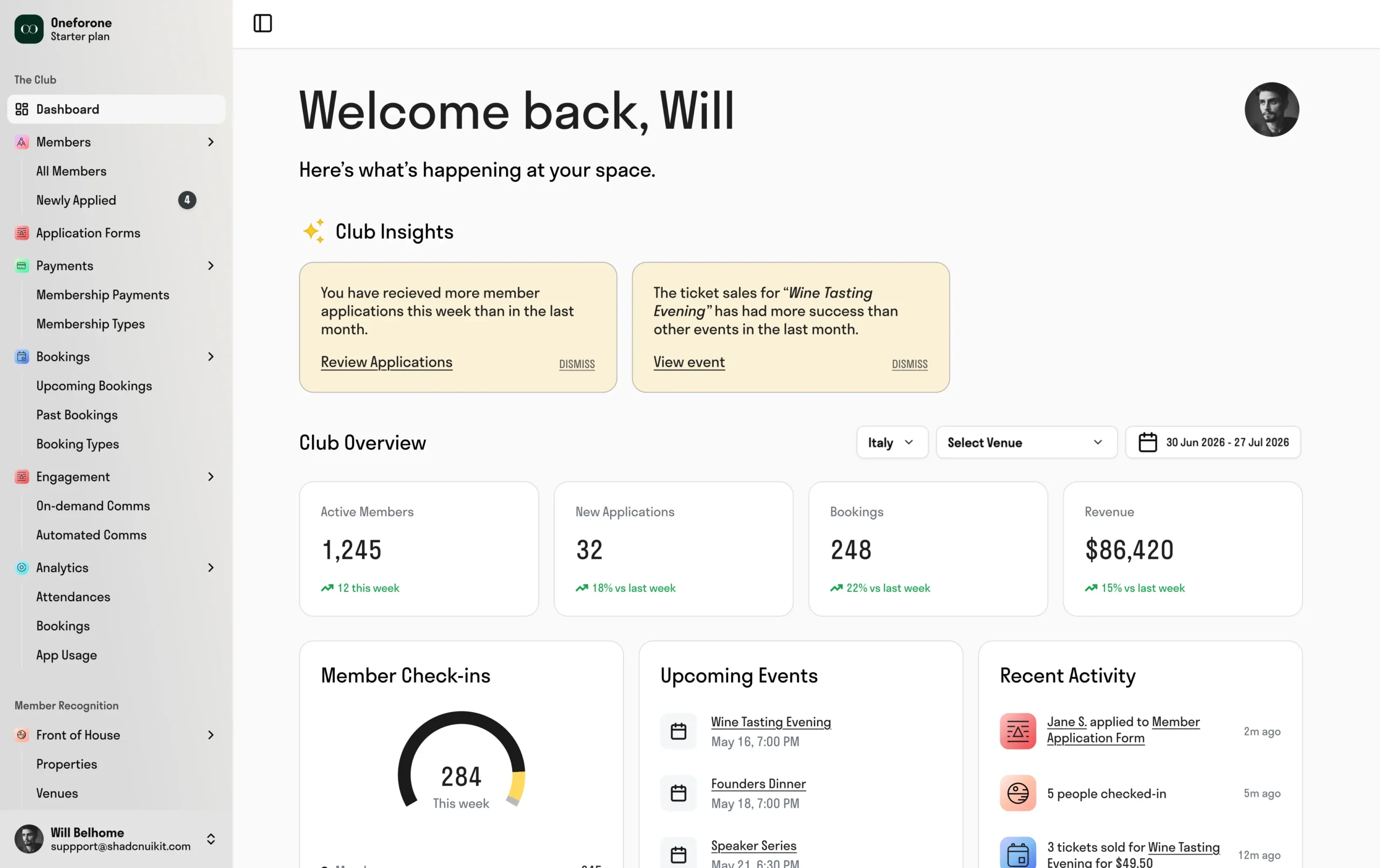 mcs dashboard members club services