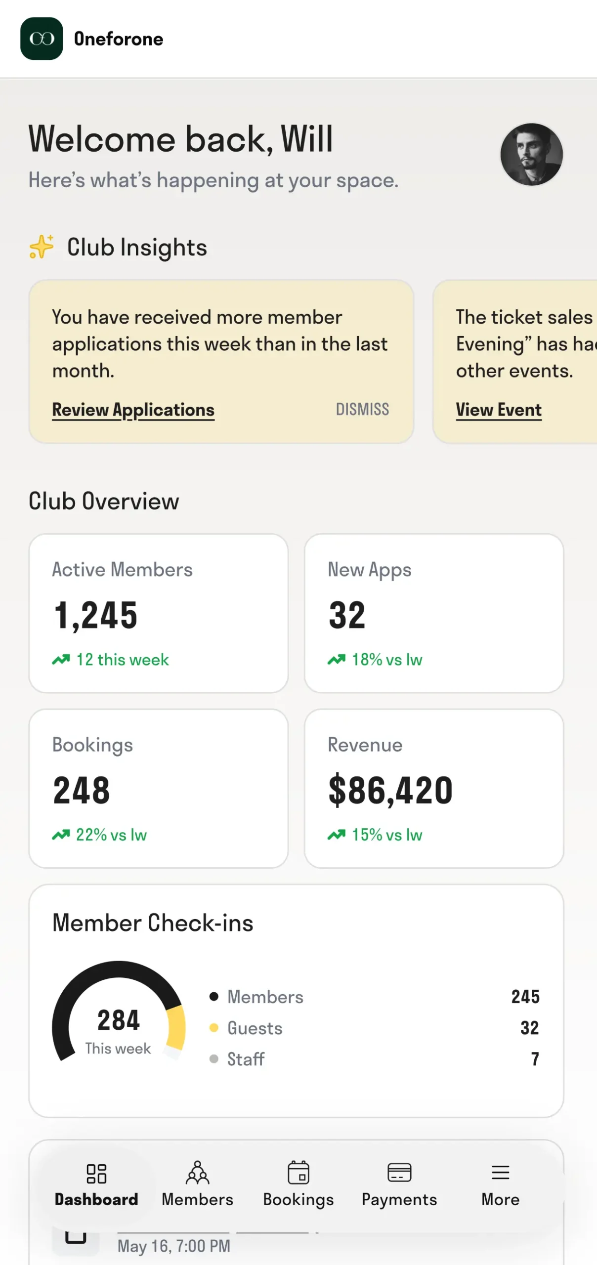 mcs dashboard members club services